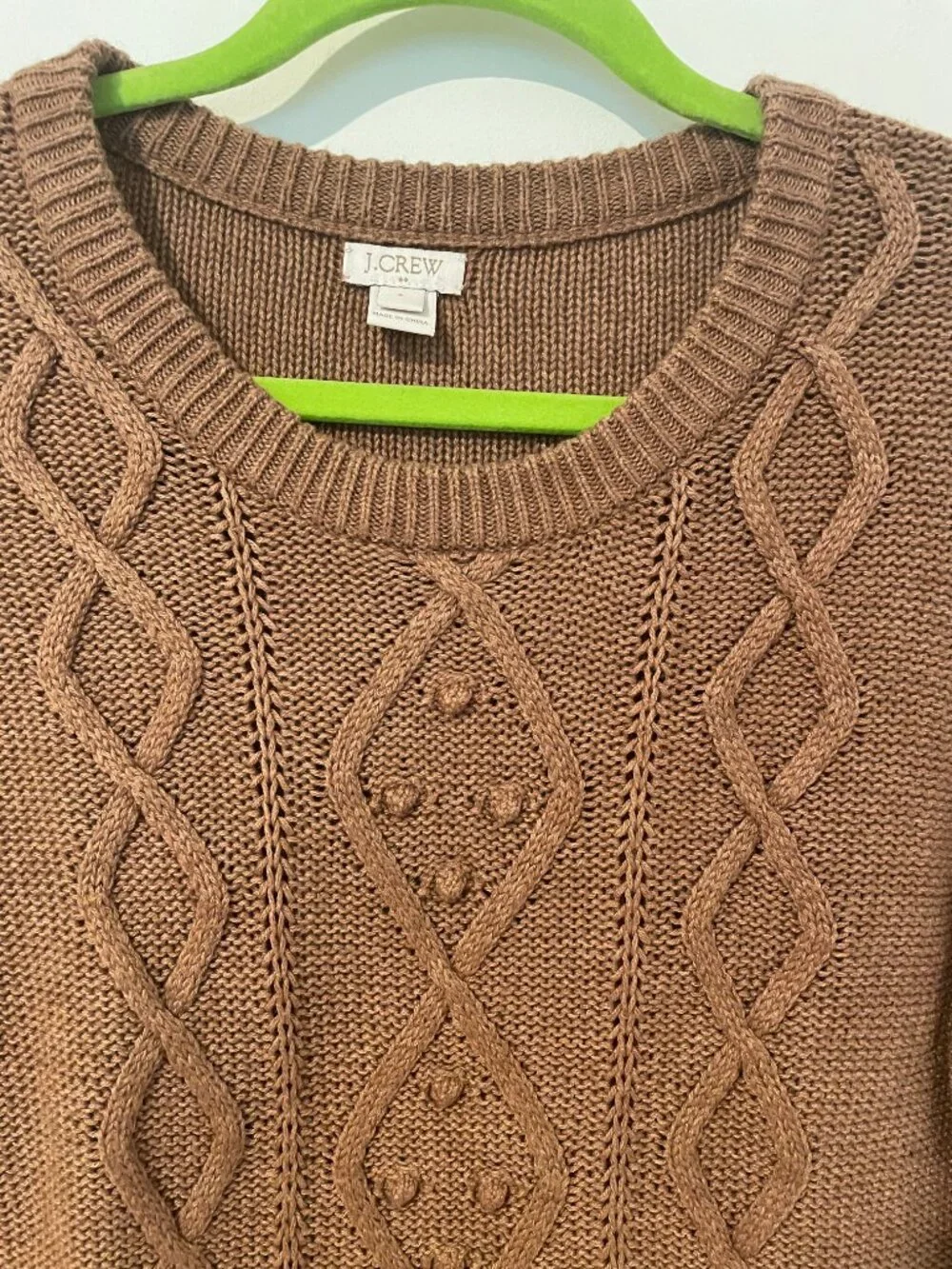 J. Crew khaki chunky cableknit cotton and woolblend sweater